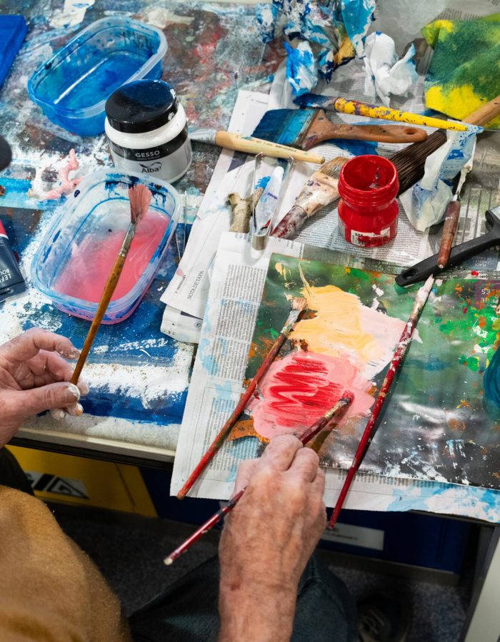 Pablo Penchaszadeh, retired professor of marine biology and now artist-at-sea on board of R/V Falkor (too). works on one of his paintings in the Main Lab of the ship. .

CREDIT: Misha Vallejo Prut / Schmidt Ocean Institute